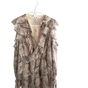 Missguided Ruffled Beige and Brown Blouse